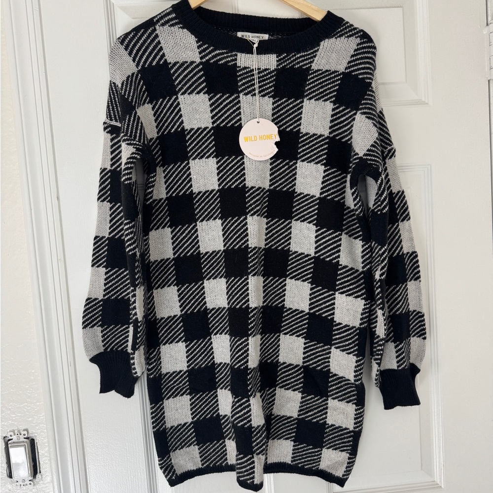 Vici Sweater Dress Black and White Plaid